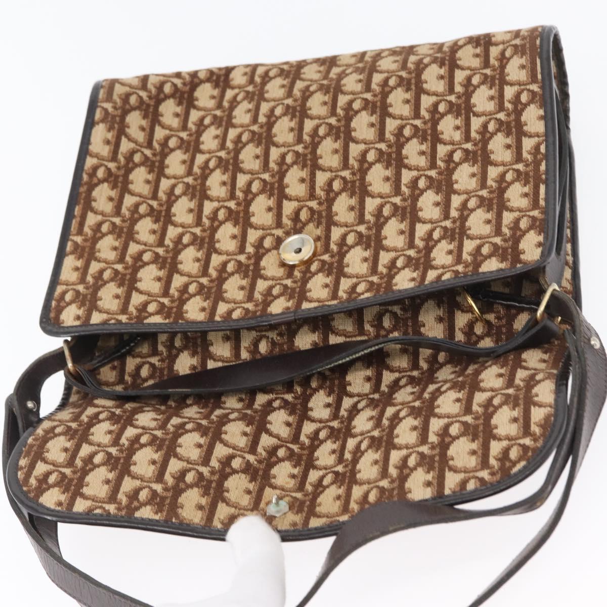 Christian Dior Trotter Canvas Shoulder Bag Beige Gold Auth 173448