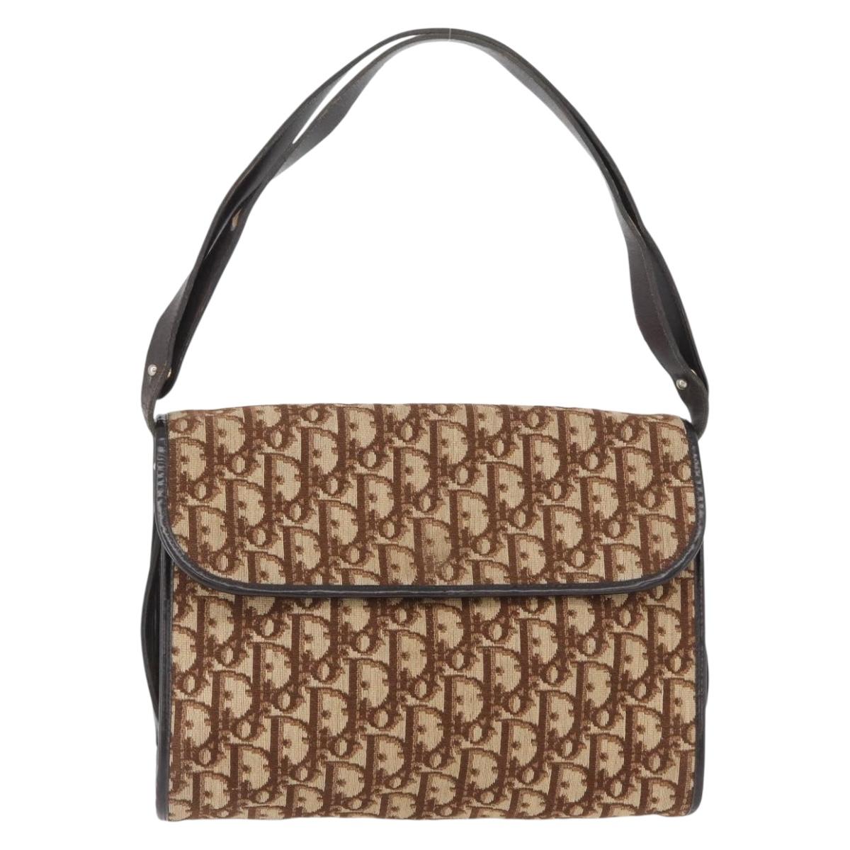 Christian Dior Trotter Canvas Shoulder Bag Beige Gold Auth 173448