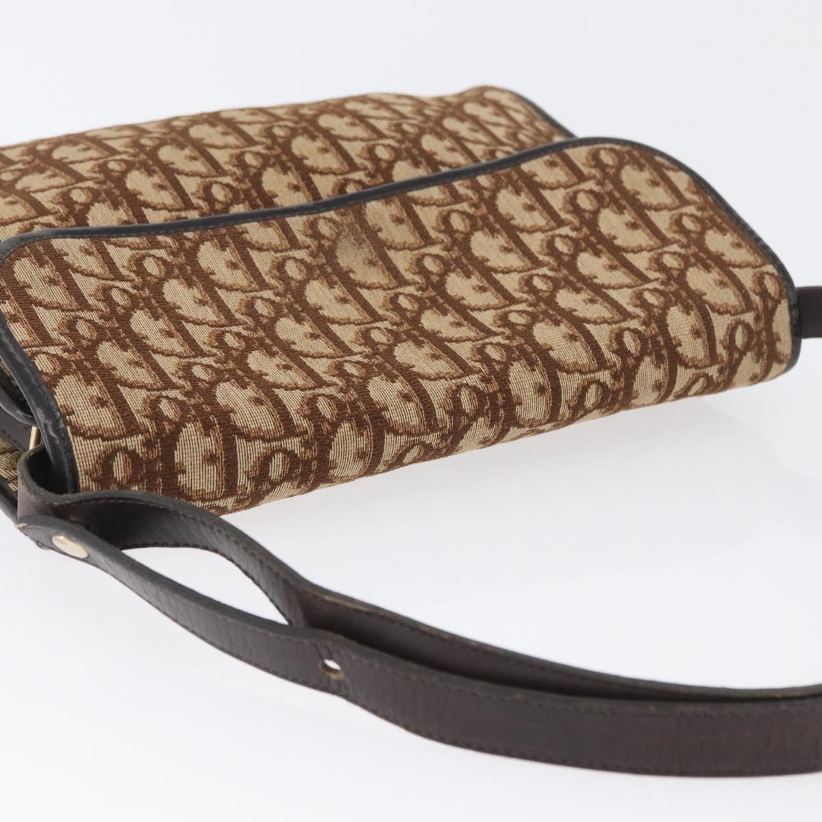 Christian Dior Trotter Canvas Shoulder Bag Beige Gold Auth 173448