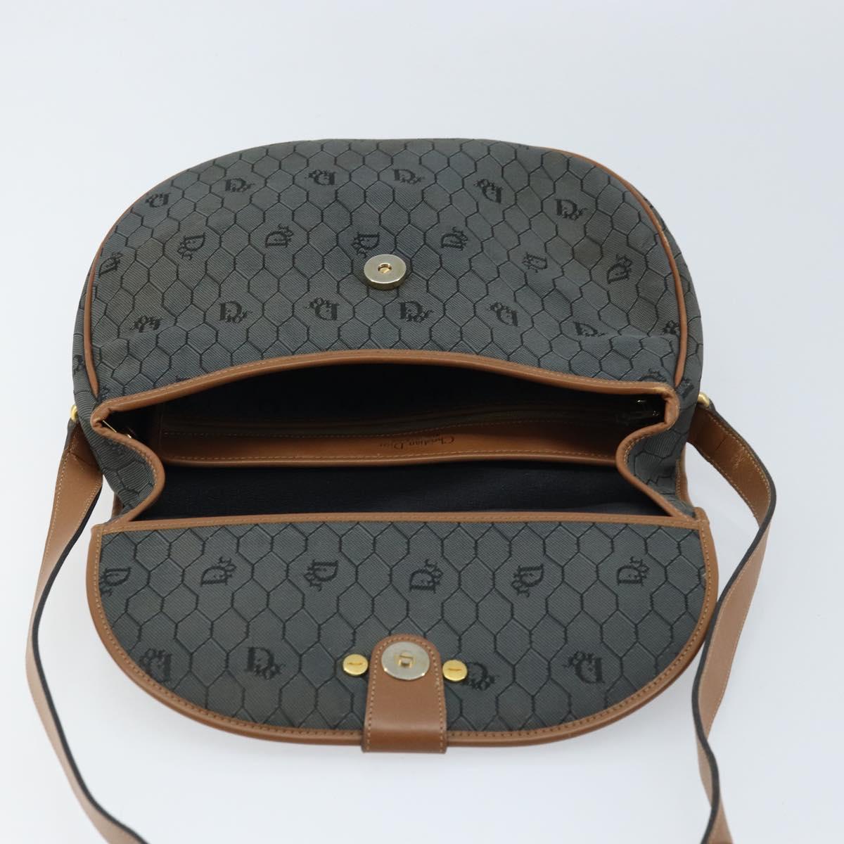 Christian Dior Honeycomb Canvas Shoulder Bag Black Gold Auth 173449