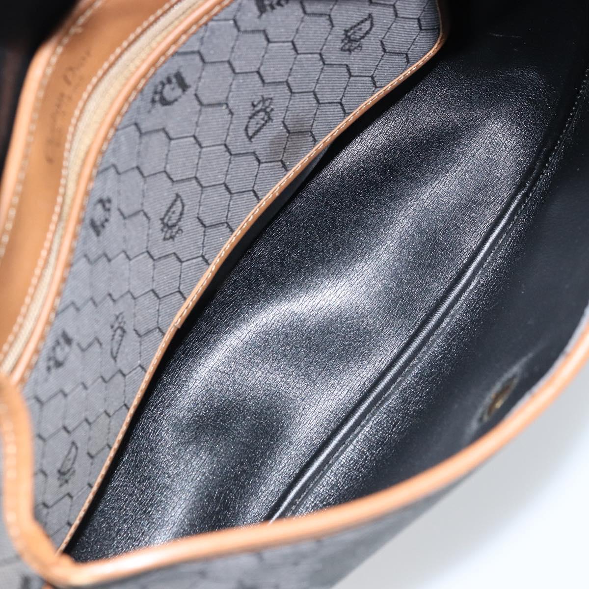 Christian Dior Honeycomb Canvas Shoulder Bag Black Gold Auth 173449