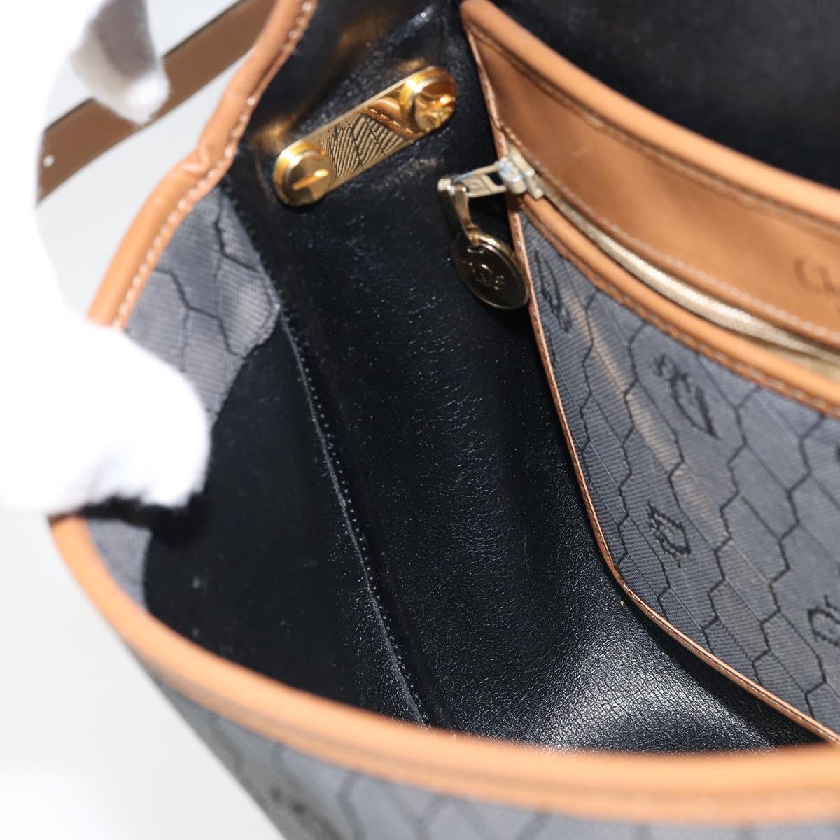 Christian Dior Honeycomb Canvas Shoulder Bag Black Gold Auth 173449