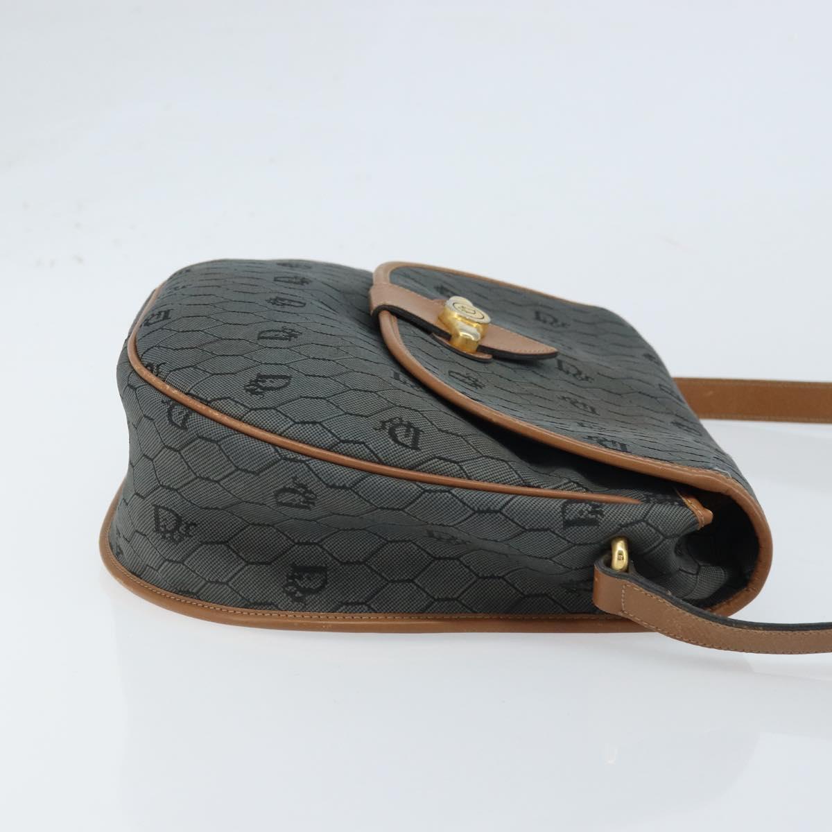 Christian Dior Honeycomb Canvas Shoulder Bag Black Gold Auth 173449