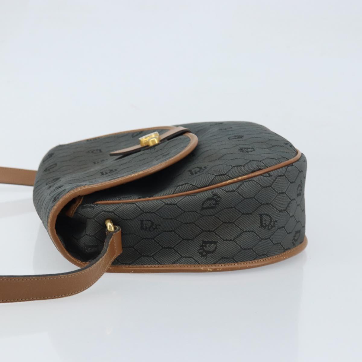 Christian Dior Honeycomb Canvas Shoulder Bag Black Gold Auth 173449