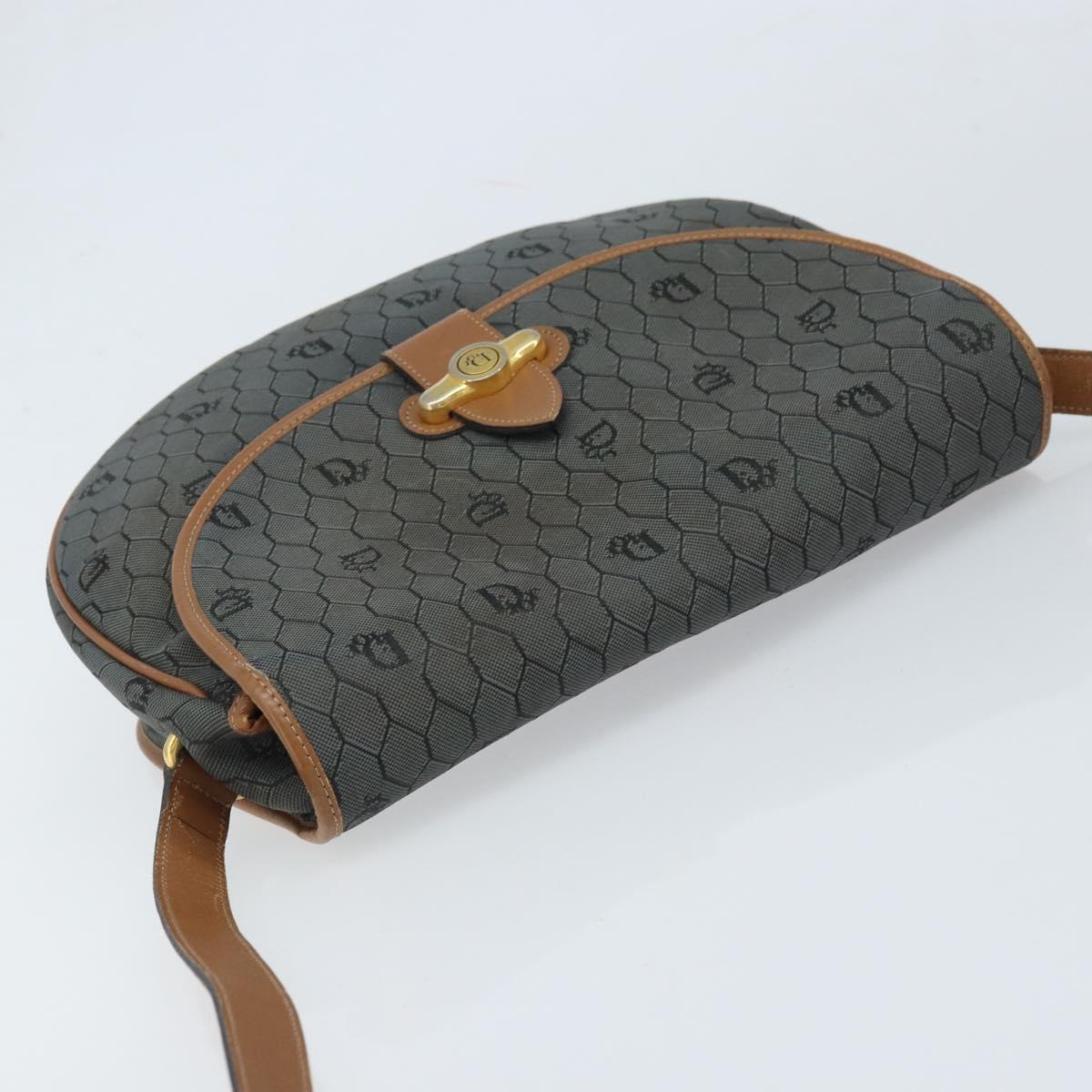 Christian Dior Honeycomb Canvas Shoulder Bag Black Gold Auth 173449