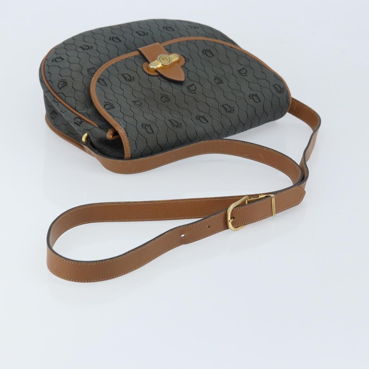 Christian Dior Honeycomb Canvas Shoulder Bag Black Gold Auth 173449