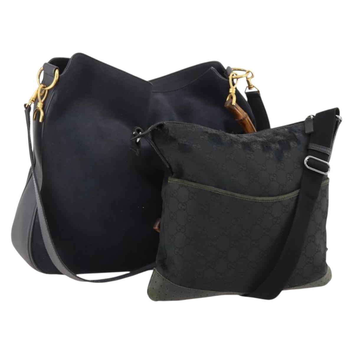 GUCCI GG Canvas Hand Bag Suede 2 Set Black Auth 173454