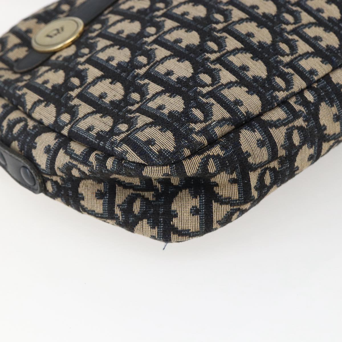 Christian Dior Trotter Canvas Shoulder Bag Navy Gold Auth 173463