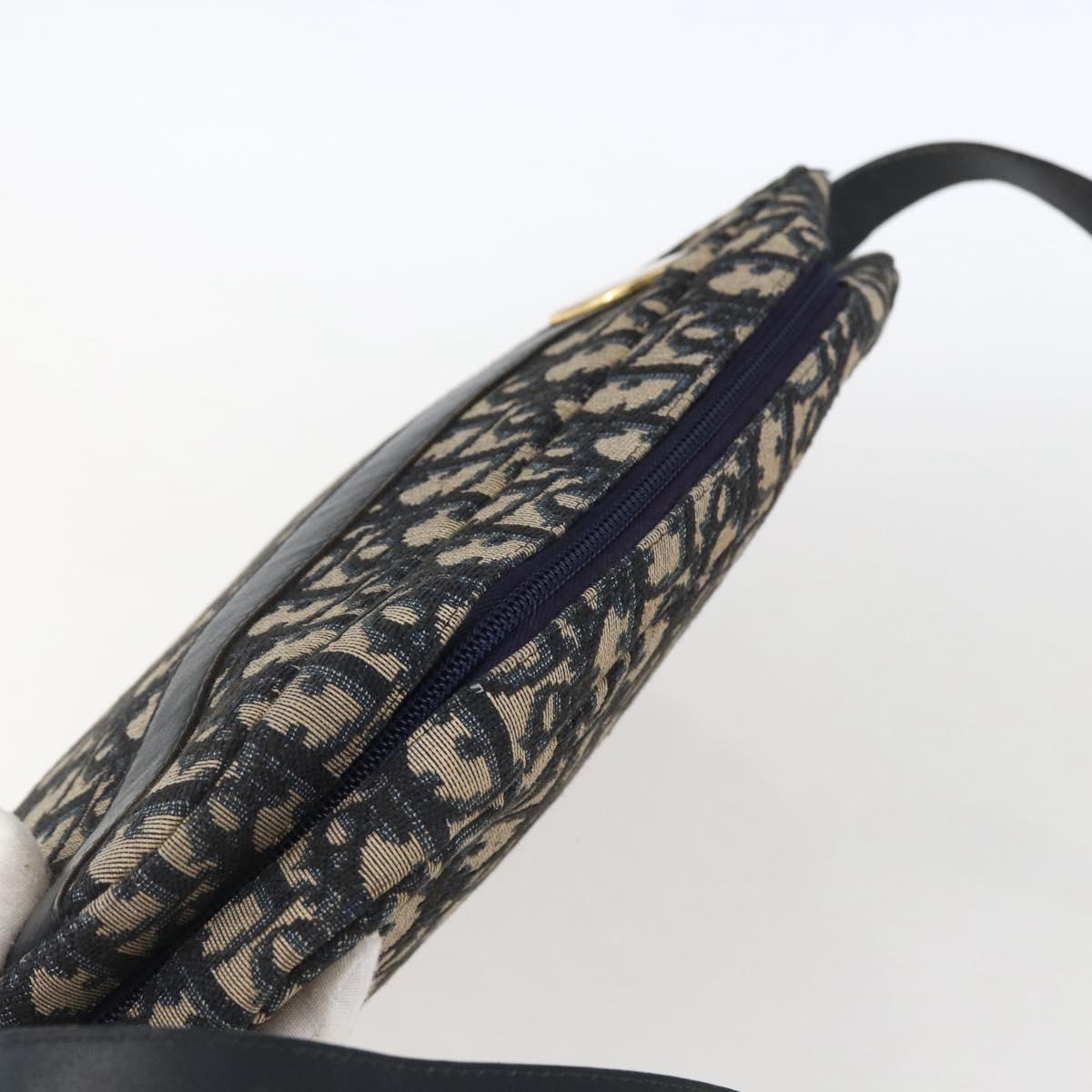 Christian Dior Trotter Canvas Shoulder Bag Navy Gold Auth 173463