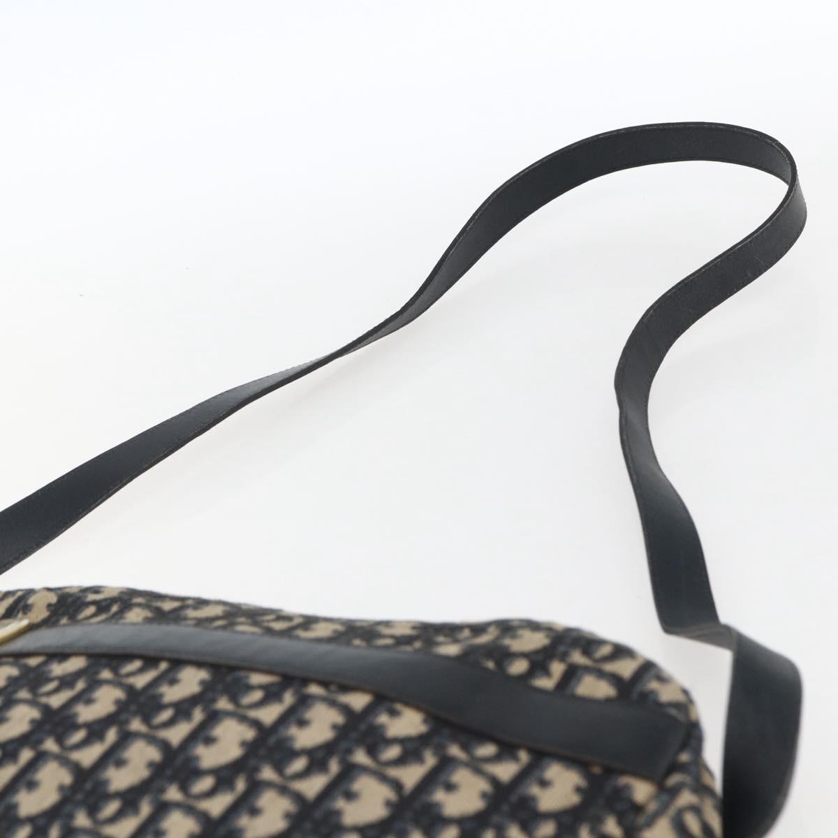 Christian Dior Trotter Canvas Shoulder Bag Navy Gold Auth 173463