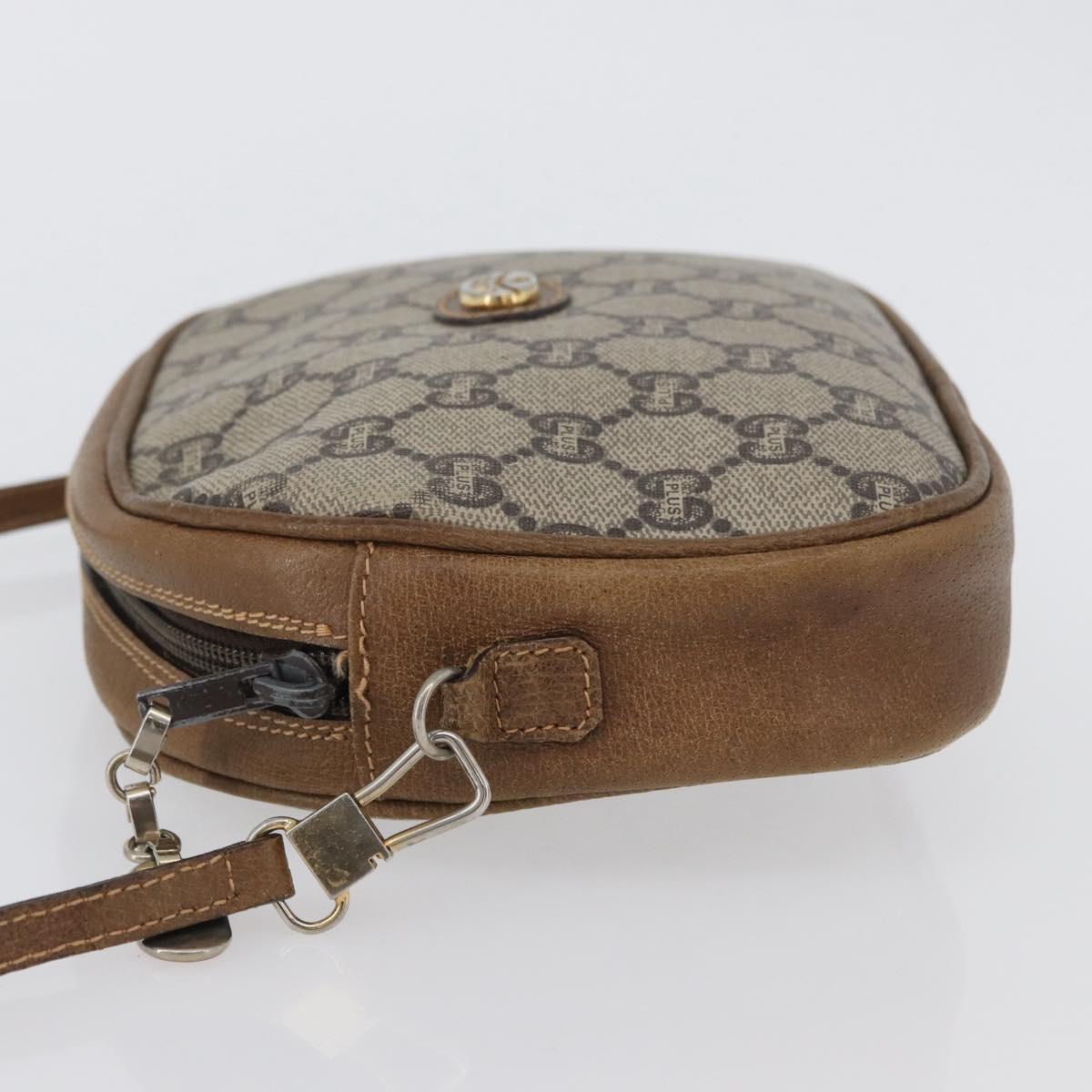 GUCCI GG Plus Supreme Shoulder Bag PVC Beige Gold Auth 173465