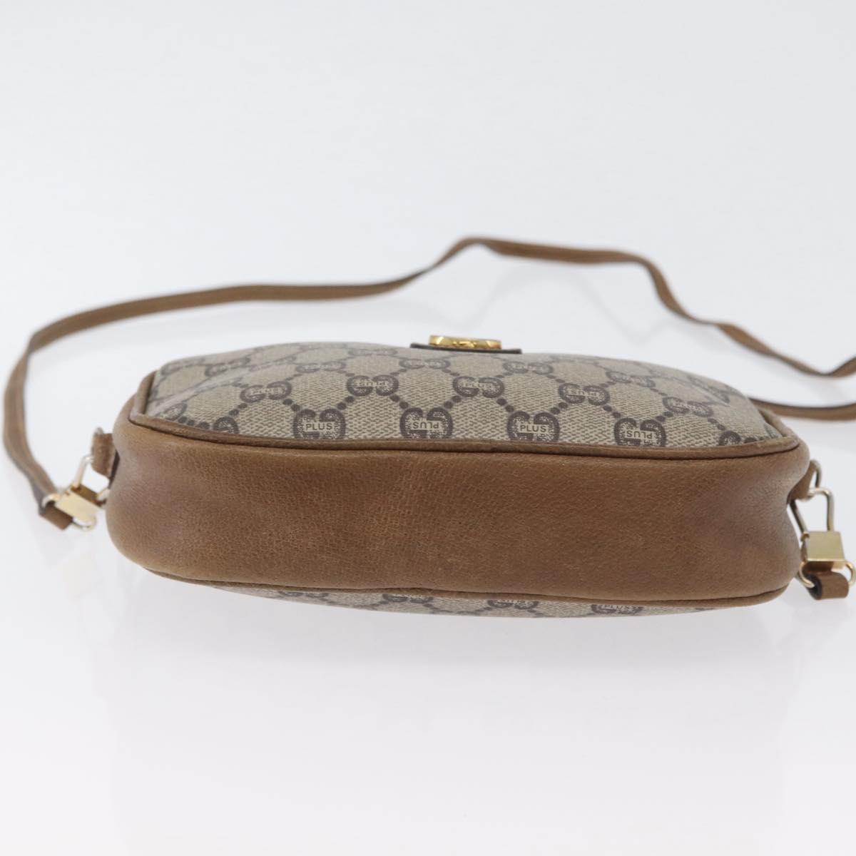 GUCCI GG Plus Supreme Shoulder Bag PVC Beige Gold Auth 173465