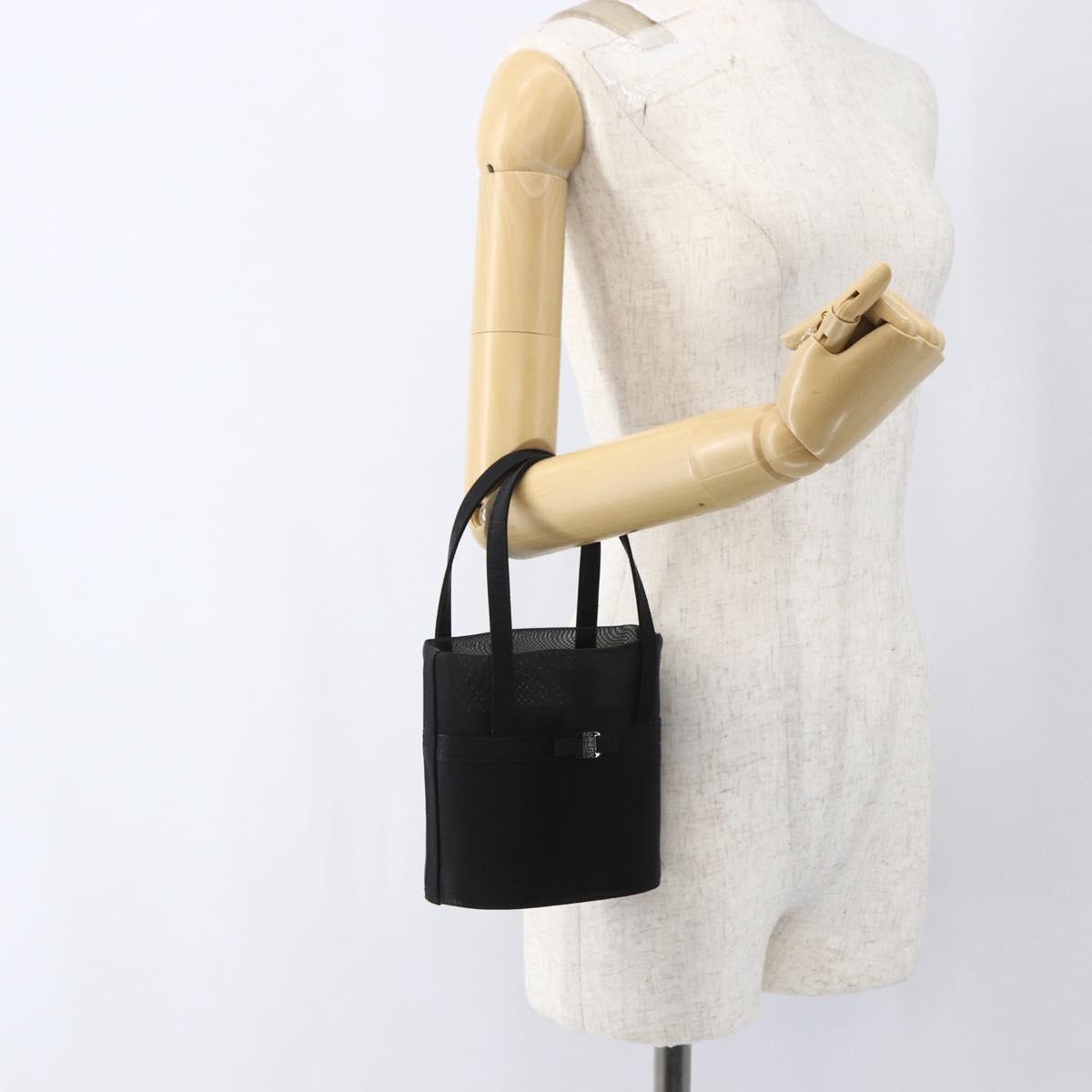 Salvatore Ferragamo Mesh Hand Bag Black Auth 173466