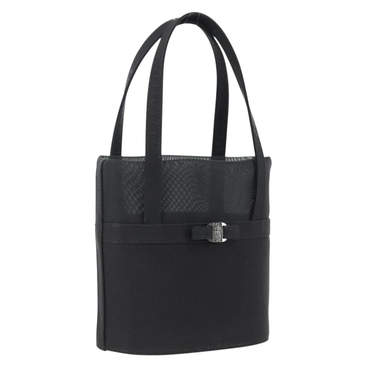 Salvatore Ferragamo Mesh Hand Bag Black Auth 173466