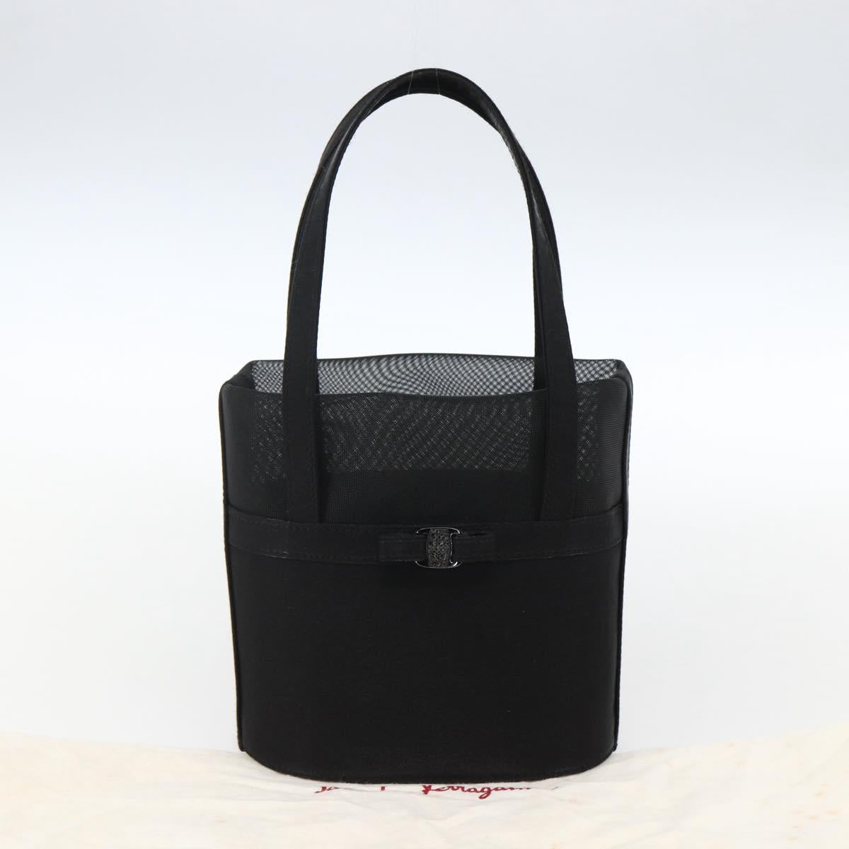 Salvatore Ferragamo Mesh Hand Bag Black Auth 173466