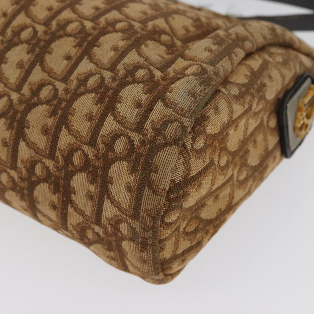 Christian Dior Trotter Canvas Shoulder Bag Brown Gold Auth 173467