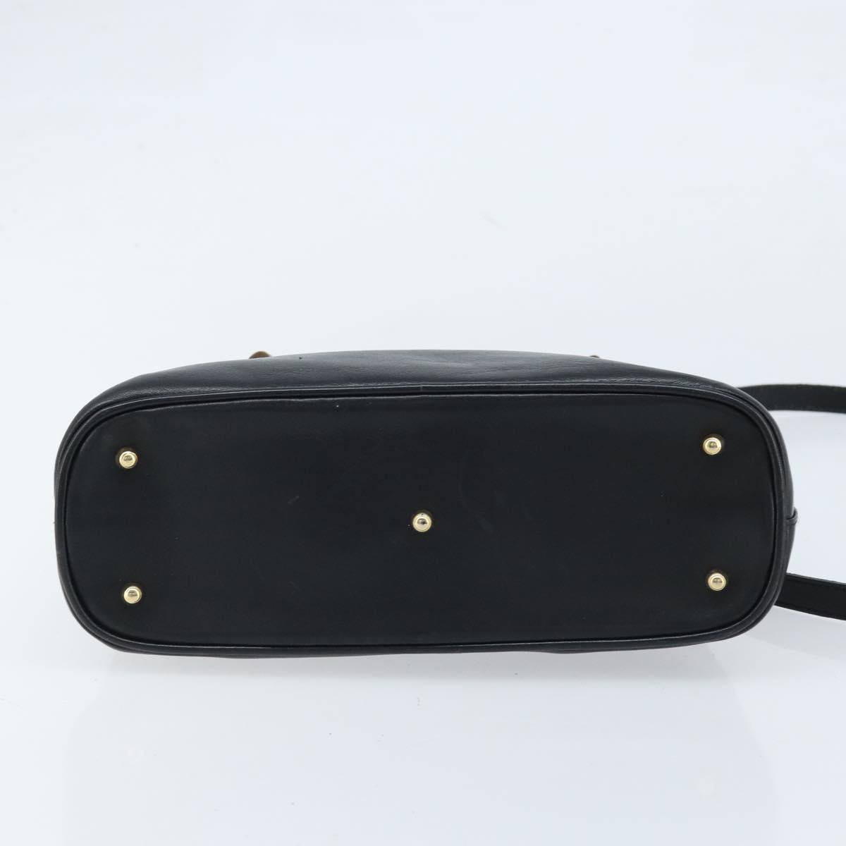 GUCCI Bamboo Hand Bag Leather 2way Black Gold 000 2122 0290 Auth 173468