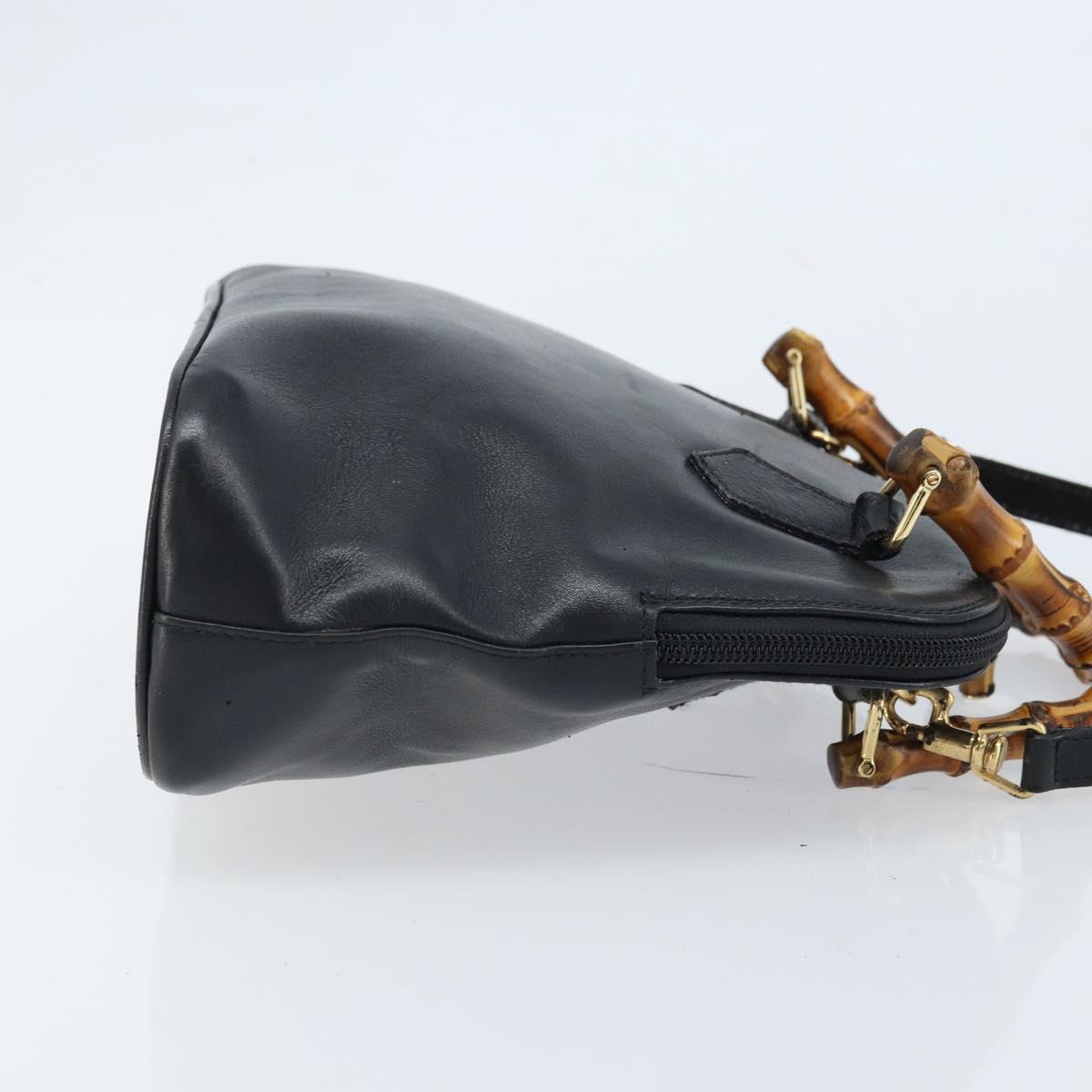 GUCCI Bamboo Hand Bag Leather 2way Black Gold 000 2122 0290 Auth 173468