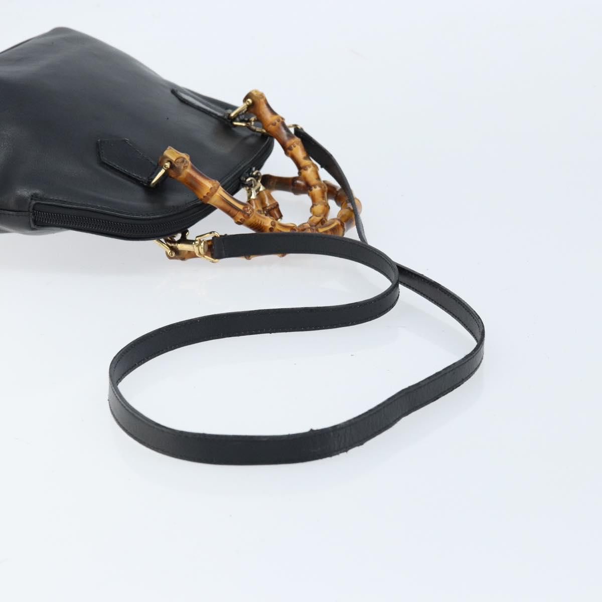 GUCCI Bamboo Hand Bag Leather 2way Black Gold 000 2122 0290 Auth 173468