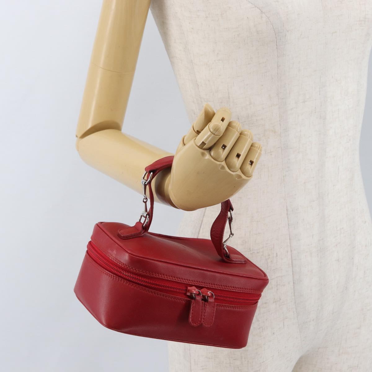 GUCCI Vanity Hand Bag Leather Red Gold 032 1956 0141 Auth 173470