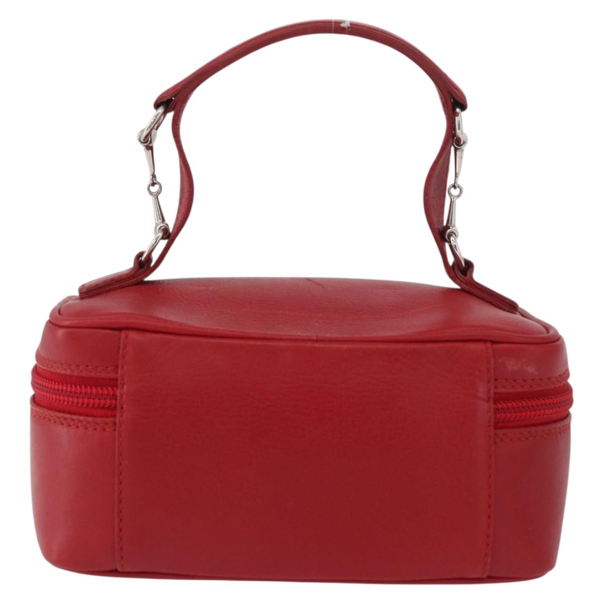 GUCCI Vanity Hand Bag Leather Red Gold 032 1956 0141 Auth 173470