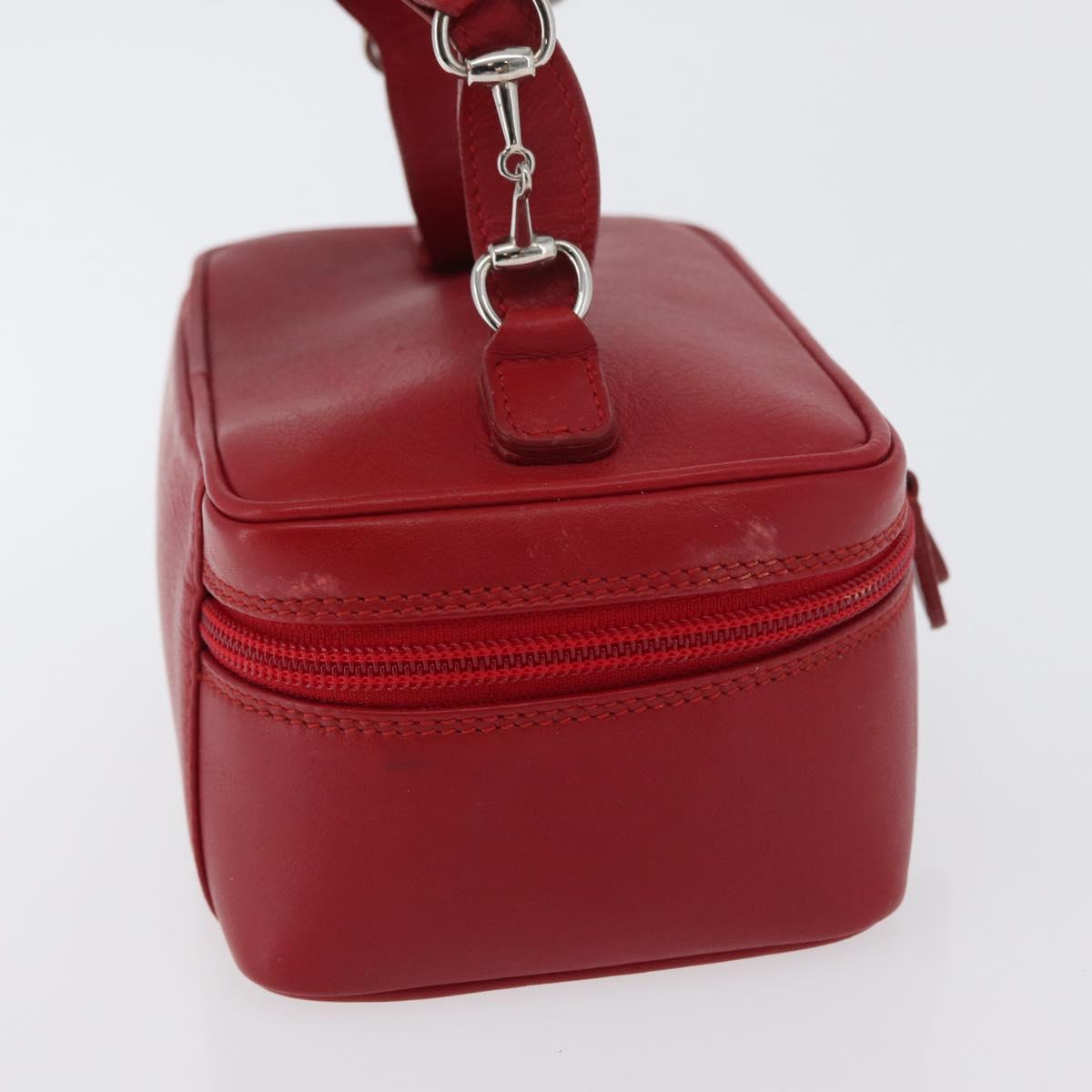 GUCCI Vanity Hand Bag Leather Red Gold 032 1956 0141 Auth 173470