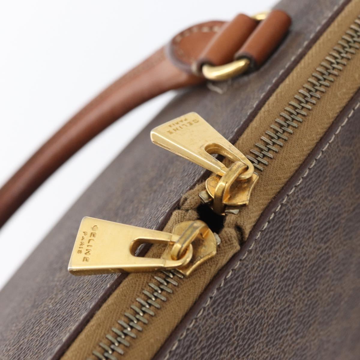 CELINE Macadam Canvas Hand Bag PVC Leather Brown Gold Auth 173472
