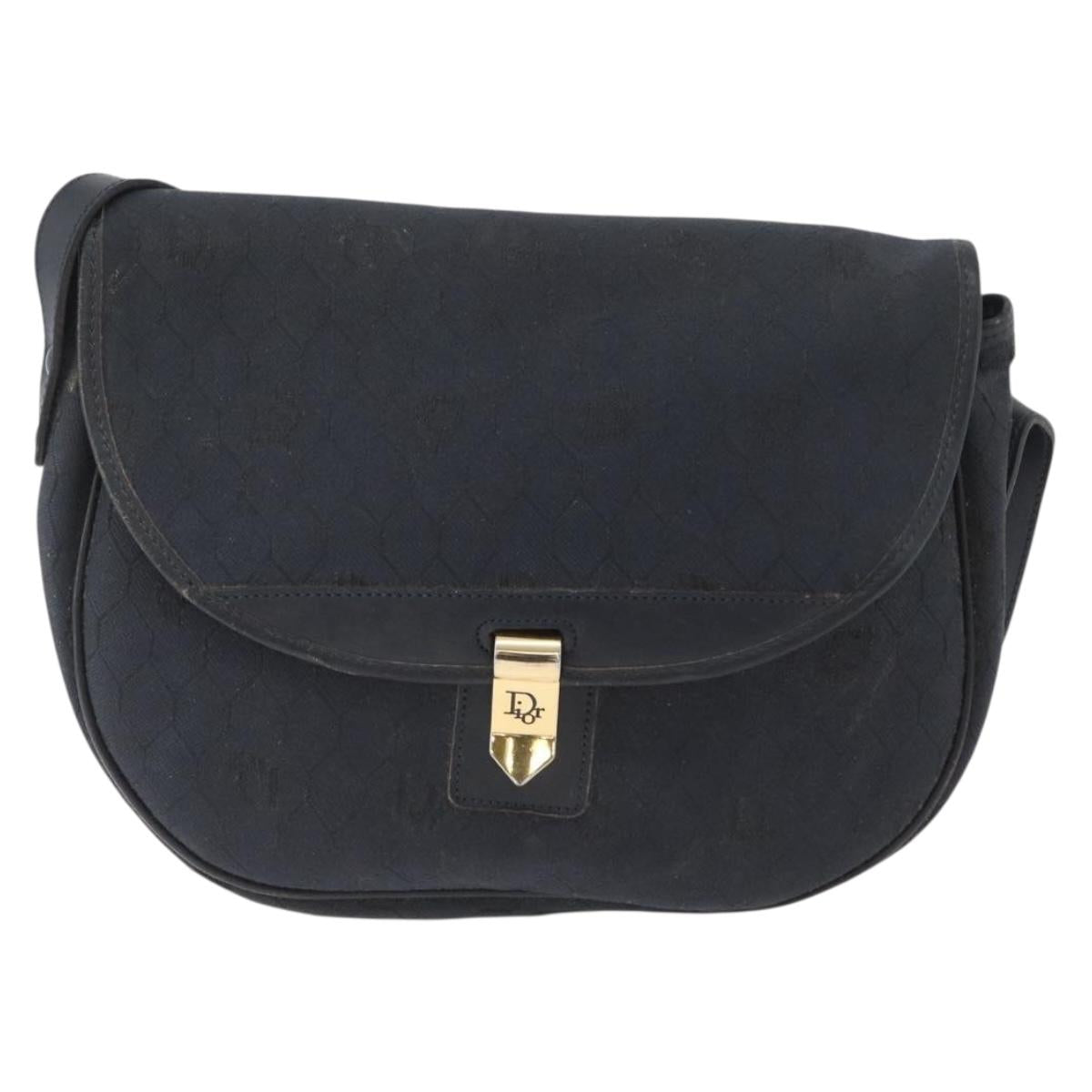 Christian Dior Honeycomb Canvas Shoulder Bag Black Gold Auth 173474