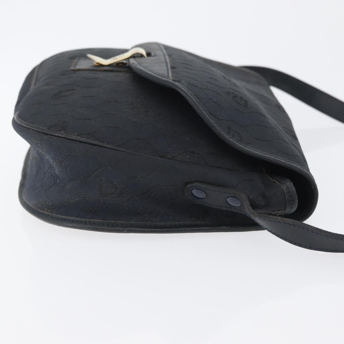Christian Dior Honeycomb Canvas Shoulder Bag Black Gold Auth 173474