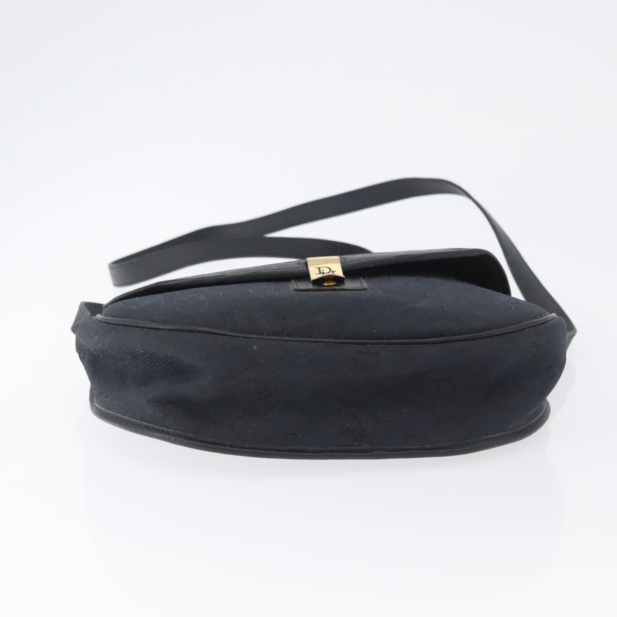 Christian Dior Honeycomb Canvas Shoulder Bag Black Gold Auth 173474