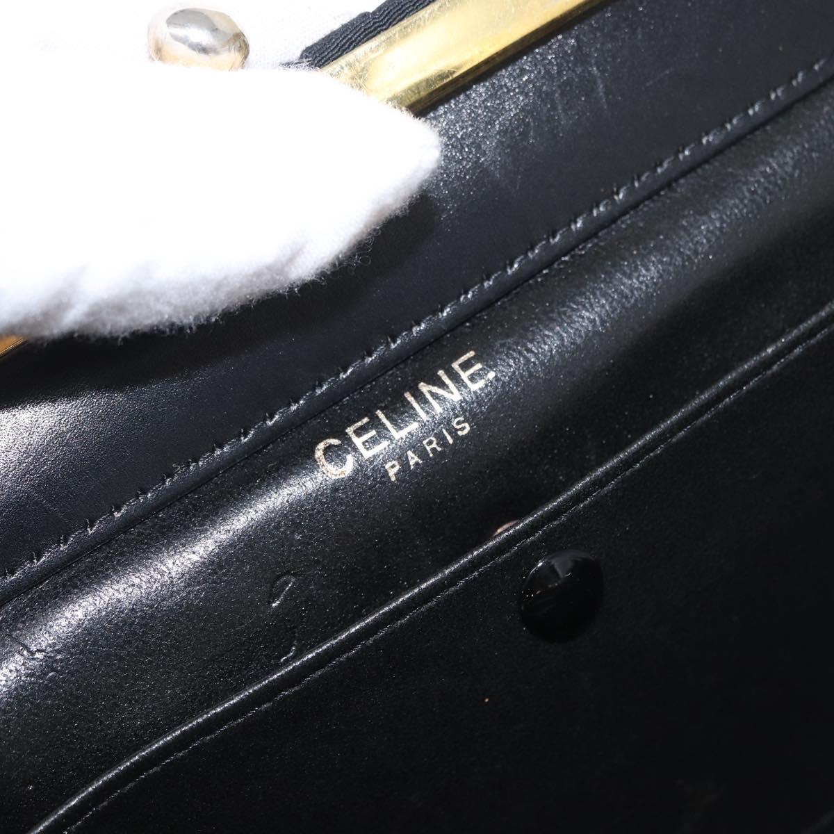 CELINE Chain Shoulder Bag Nylon Black Gold Auth 173477