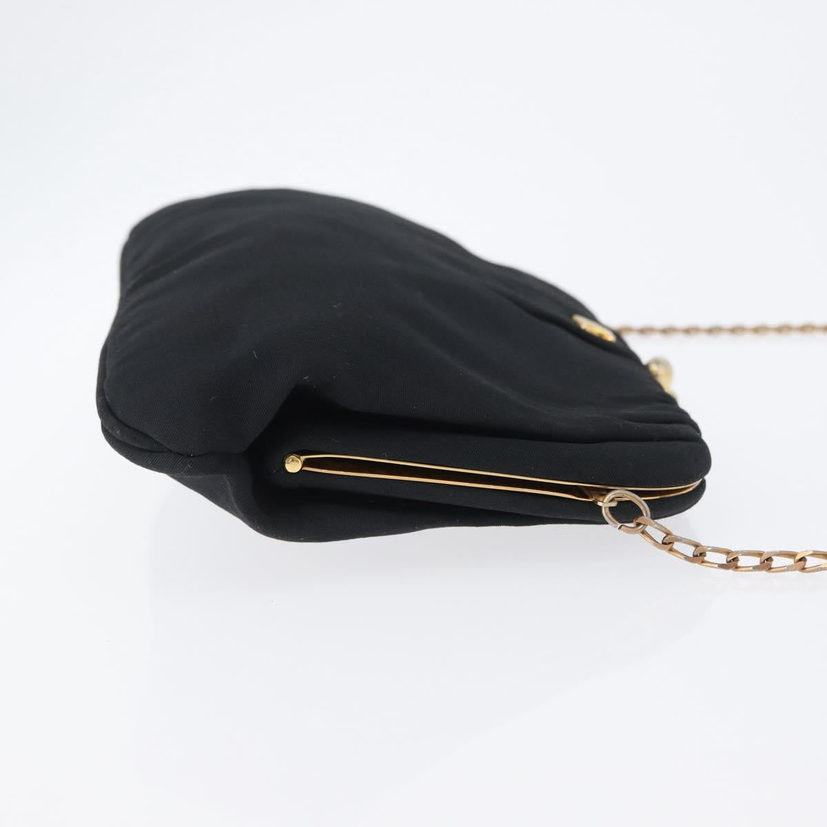 CELINE Chain Shoulder Bag Nylon Black Gold Auth 173477