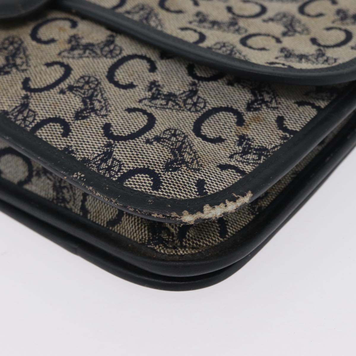 CELINE C Macadam Canvas Shoulder Bag Navy Gold Auth 173478