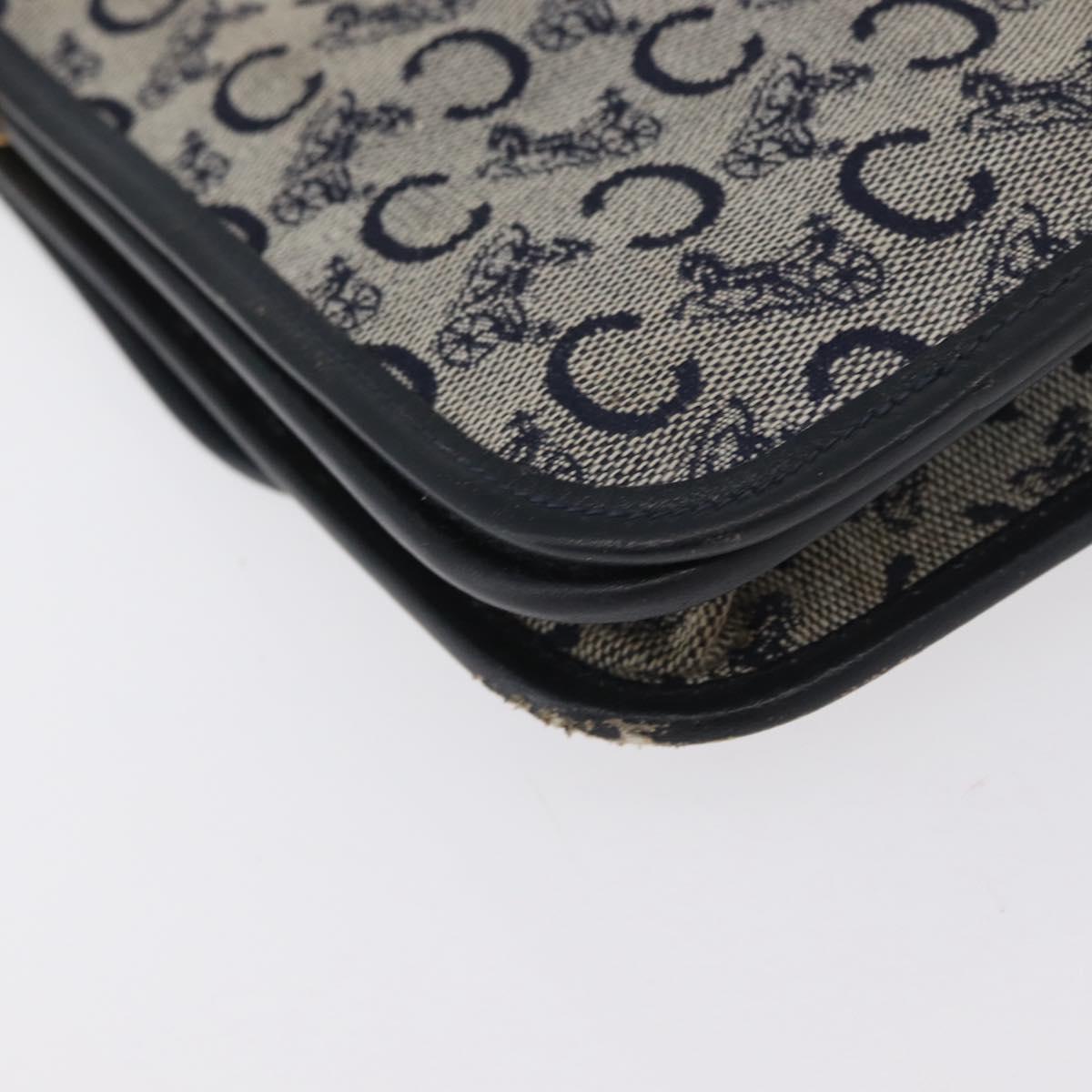 CELINE C Macadam Canvas Shoulder Bag Navy Gold Auth 173478
