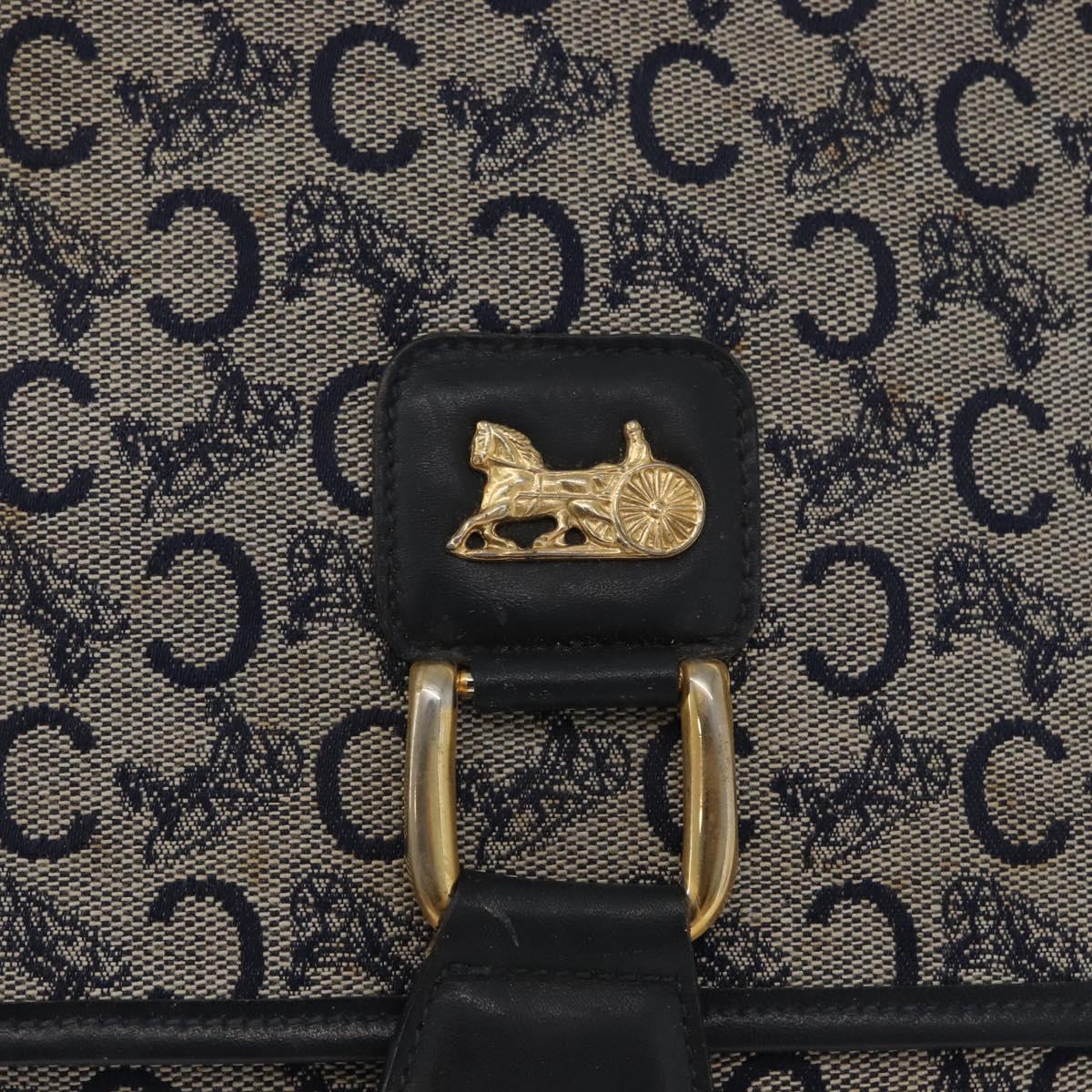CELINE C Macadam Canvas Shoulder Bag Navy Gold Auth 173478