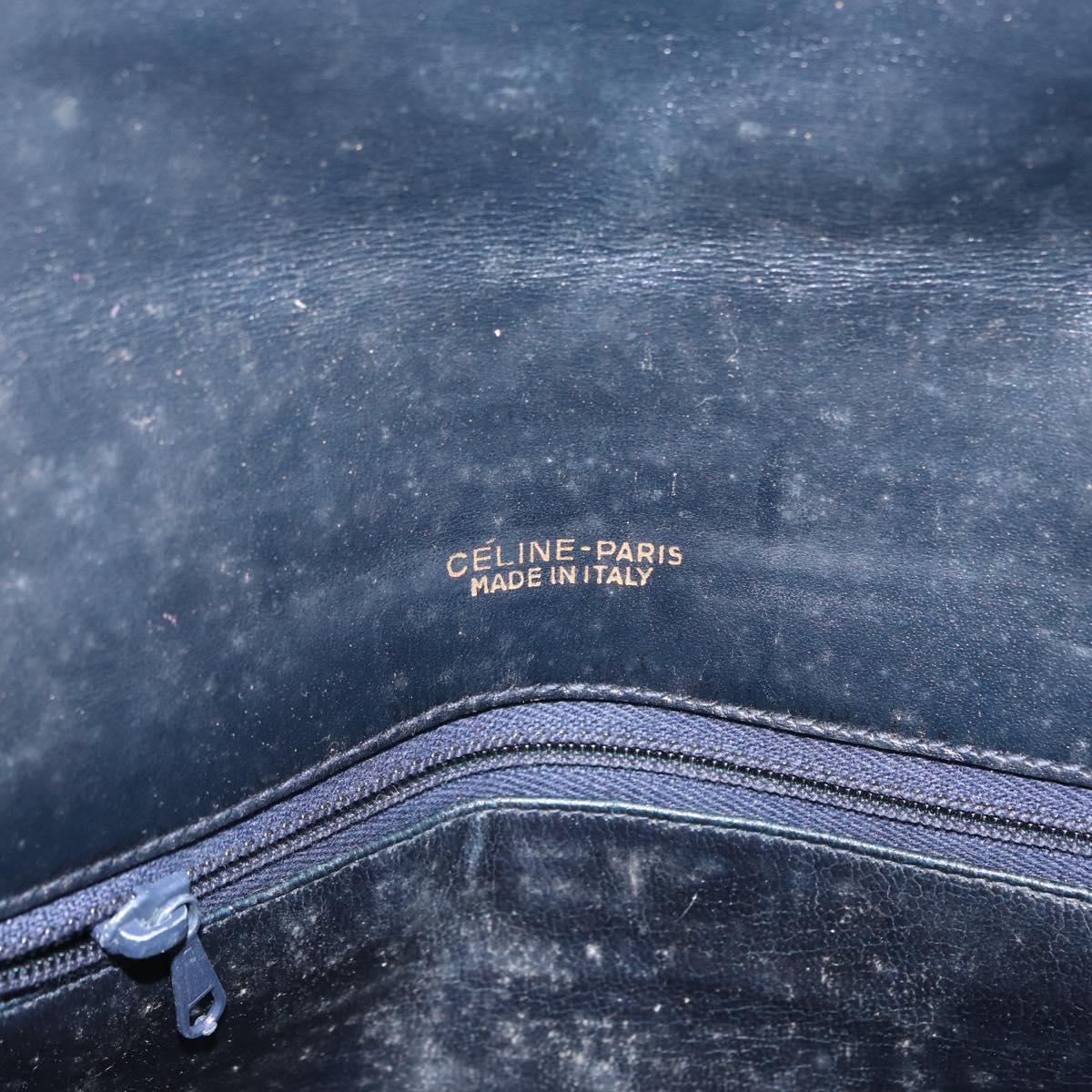 CELINE C Macadam Canvas Shoulder Bag Navy Gold Auth 173478
