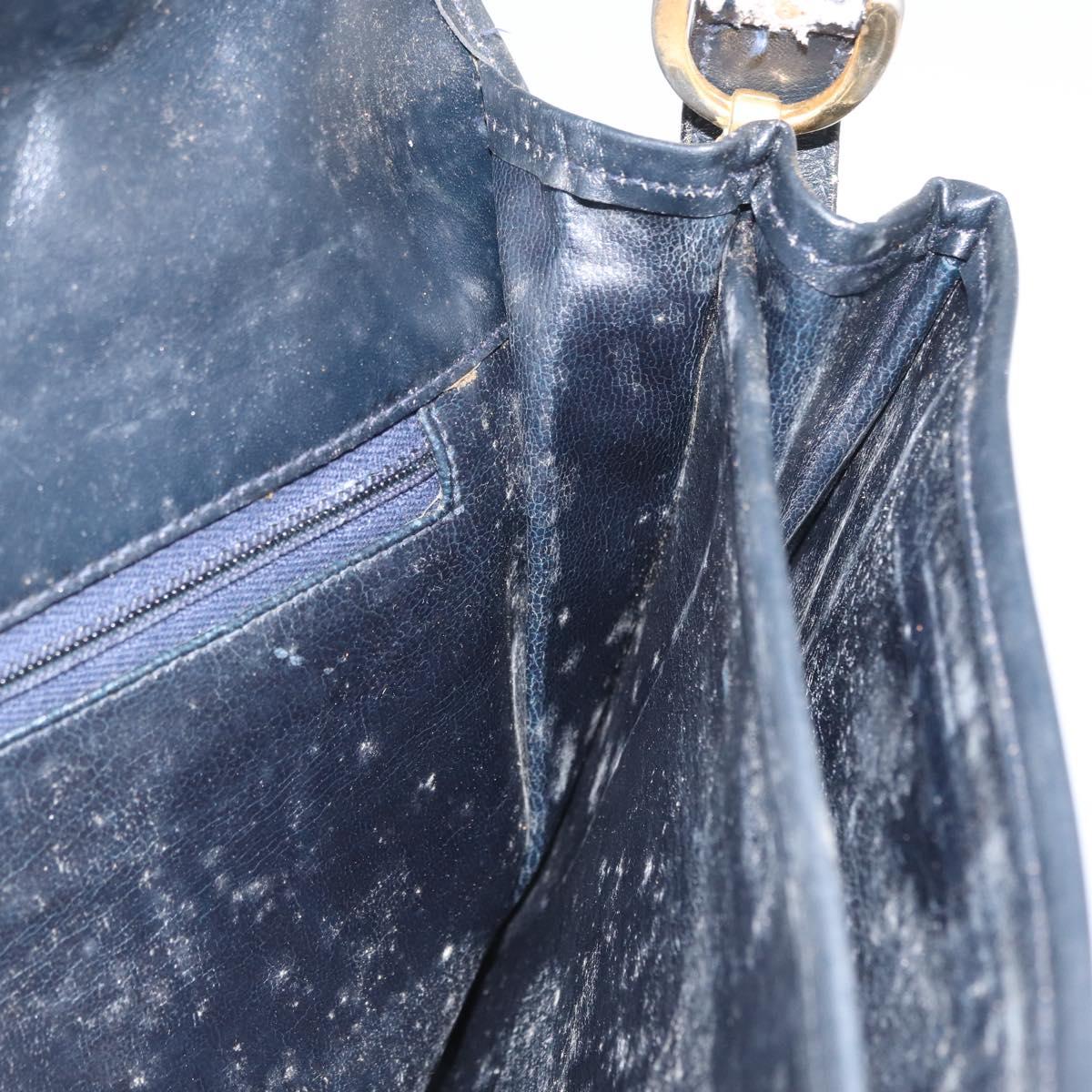 CELINE C Macadam Canvas Shoulder Bag Navy Gold Auth 173478
