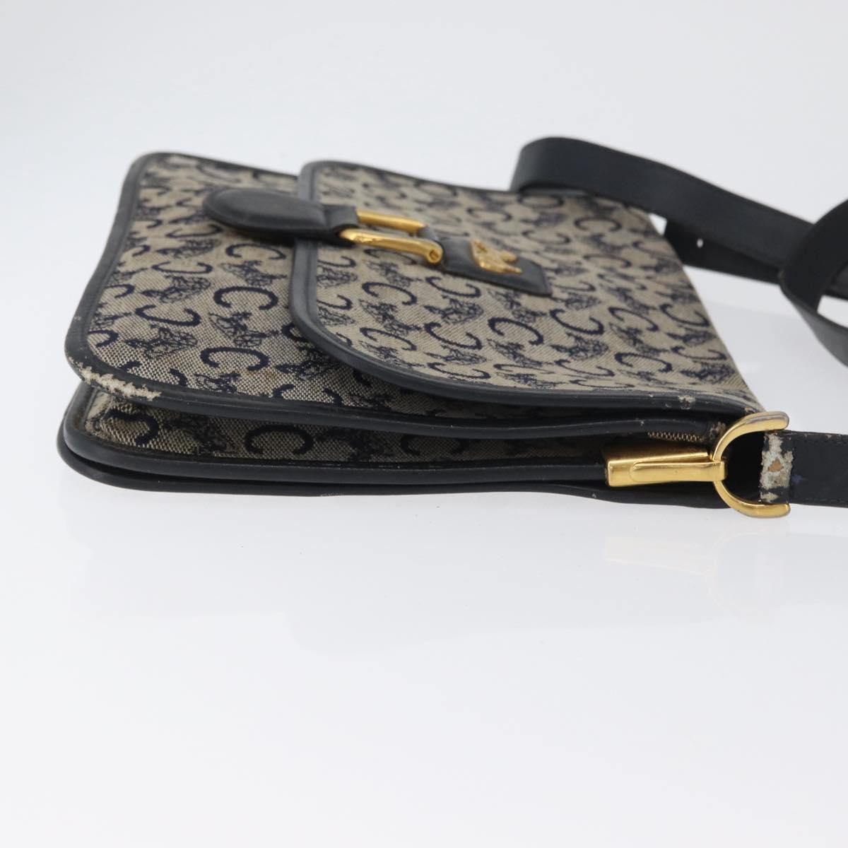 CELINE C Macadam Canvas Shoulder Bag Navy Gold Auth 173478