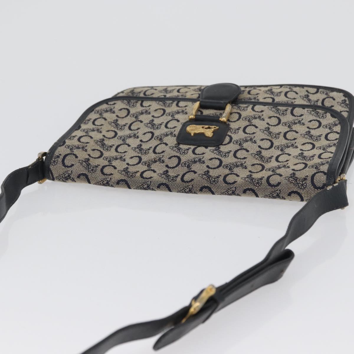 CELINE C Macadam Canvas Shoulder Bag Navy Gold Auth 173478
