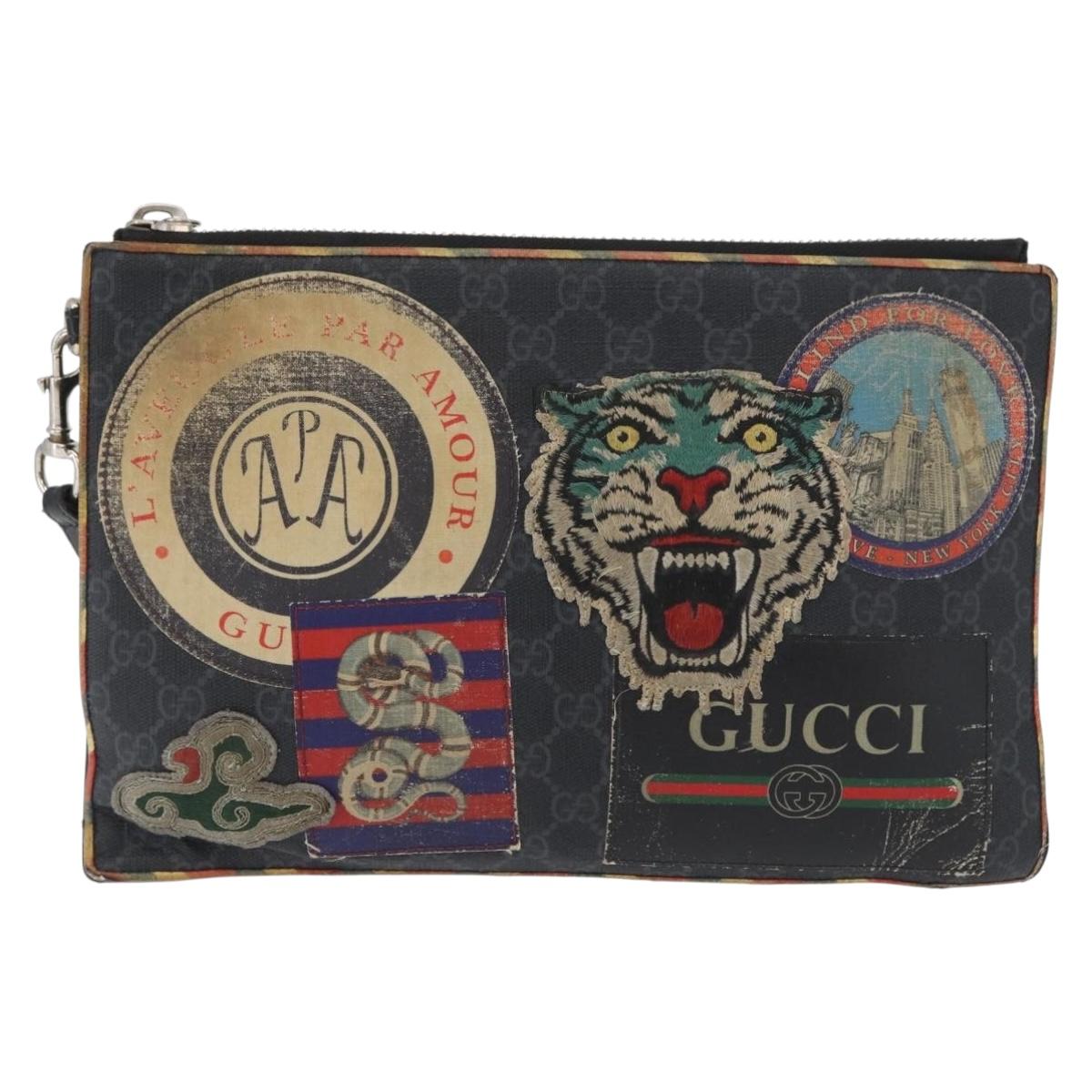 GUCCI GG Supreme night courier Clutch Bag Black Silver 496346 Auth 173479