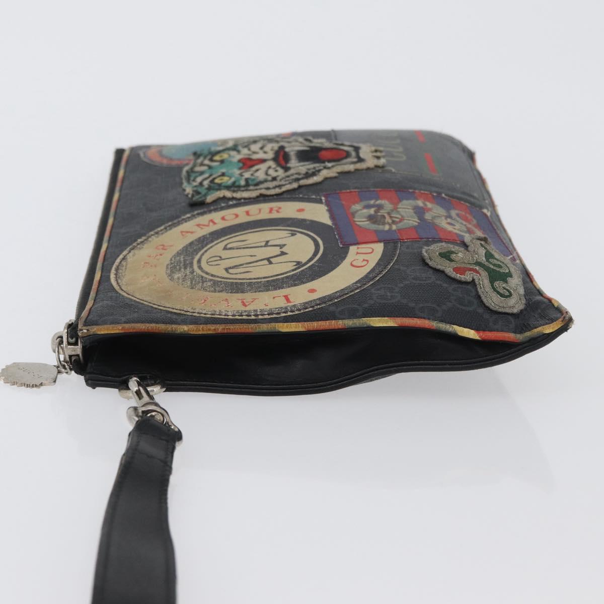 GUCCI GG Supreme night courier Clutch Bag Black Silver 496346 Auth 173479
