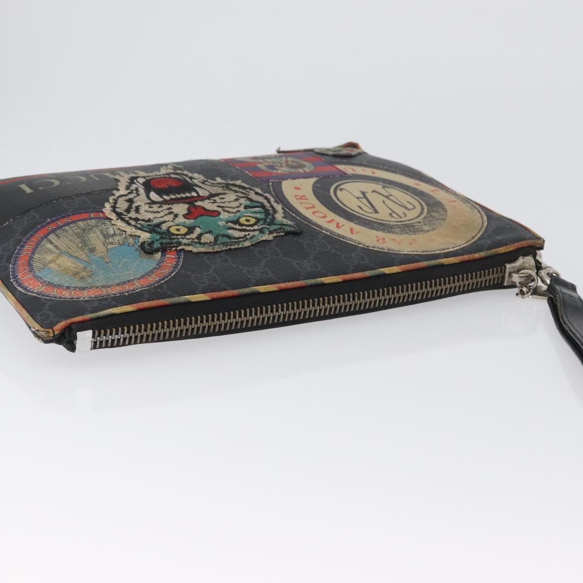 GUCCI GG Supreme night courier Clutch Bag Black Silver 496346 Auth 173479