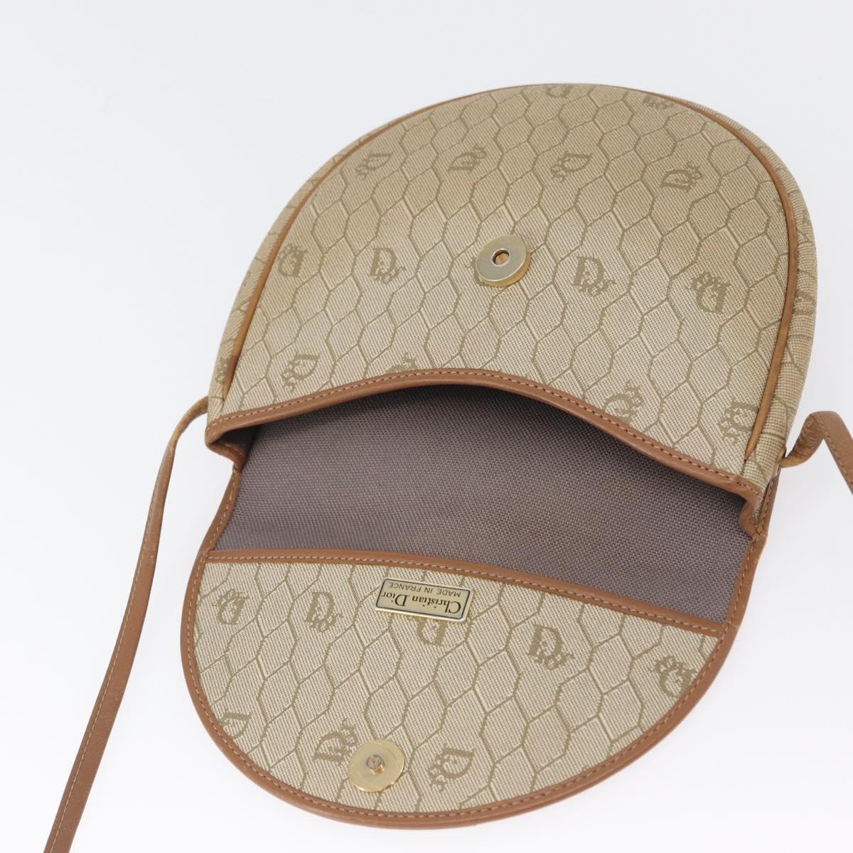 Christian Dior Honeycomb Canvas Shoulder Bag PVC Beige Gold Auth 173480