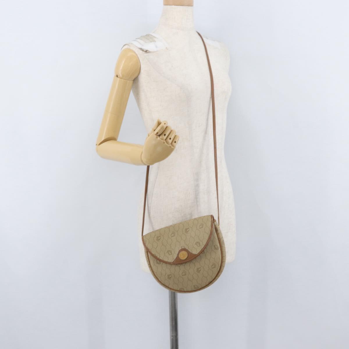 Christian Dior Honeycomb Canvas Shoulder Bag PVC Beige Gold Auth 173480