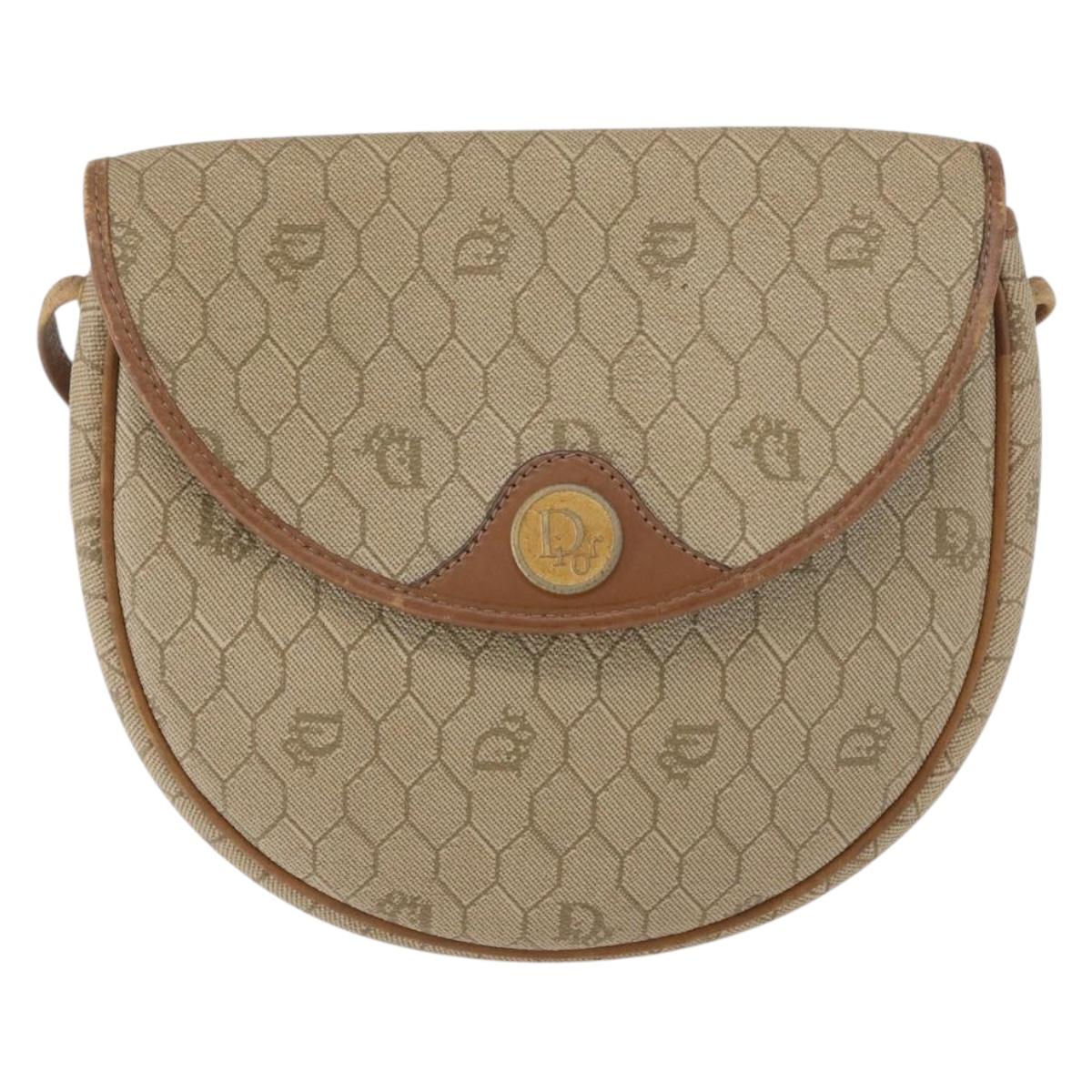 Christian Dior Honeycomb Canvas Shoulder Bag PVC Beige Gold Auth 173480