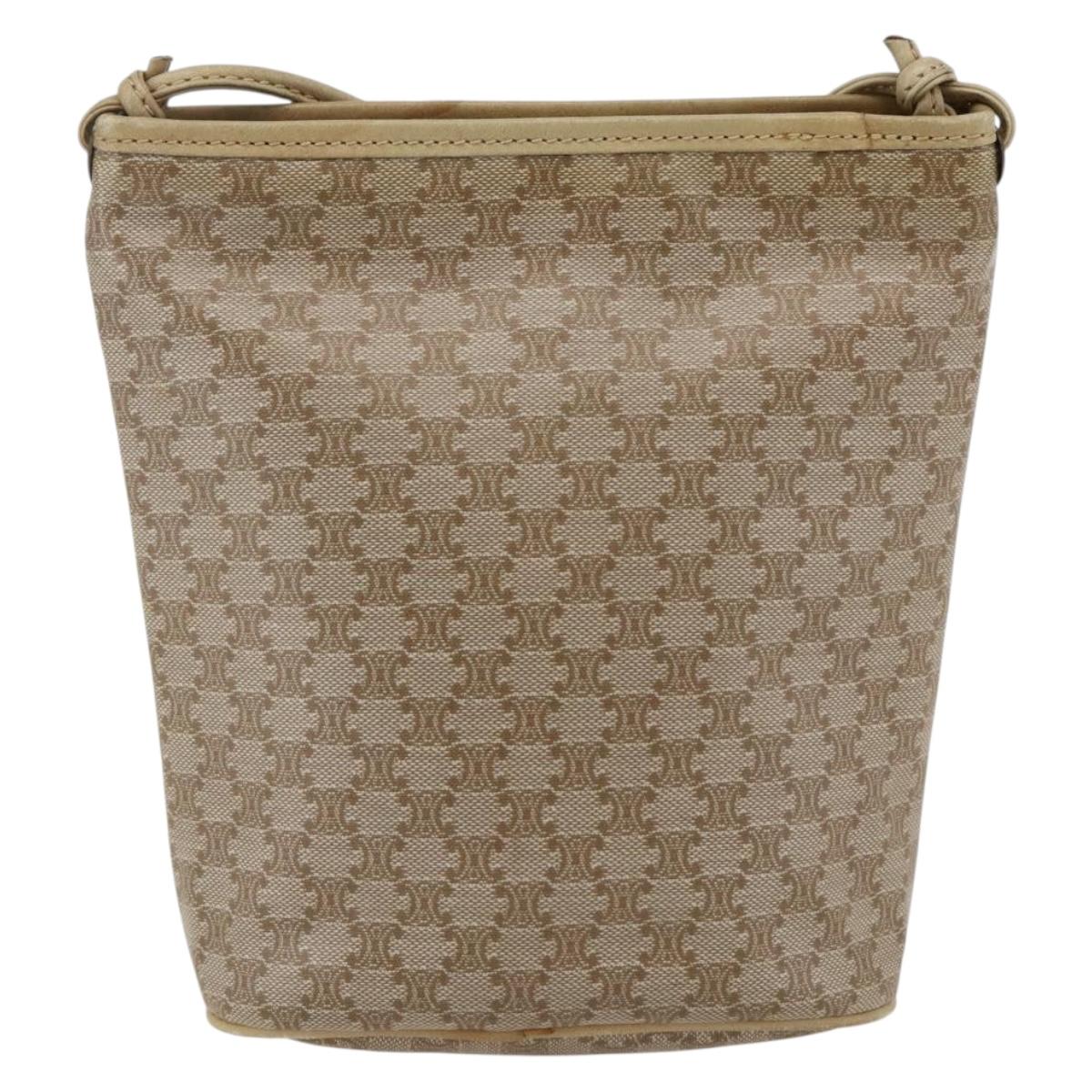 CELINE Macadam Canvas Shoulder Bag PVC Beige Gold Auth 173481