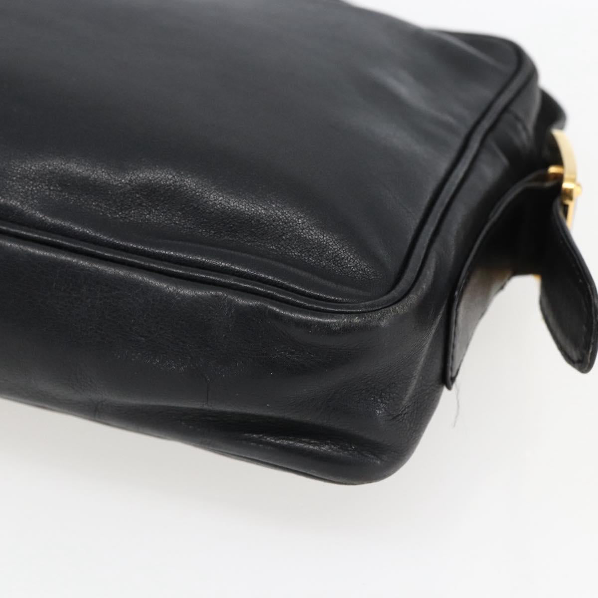 LOEWE Anagram Shoulder Bag Leather Black Gold Auth 173482