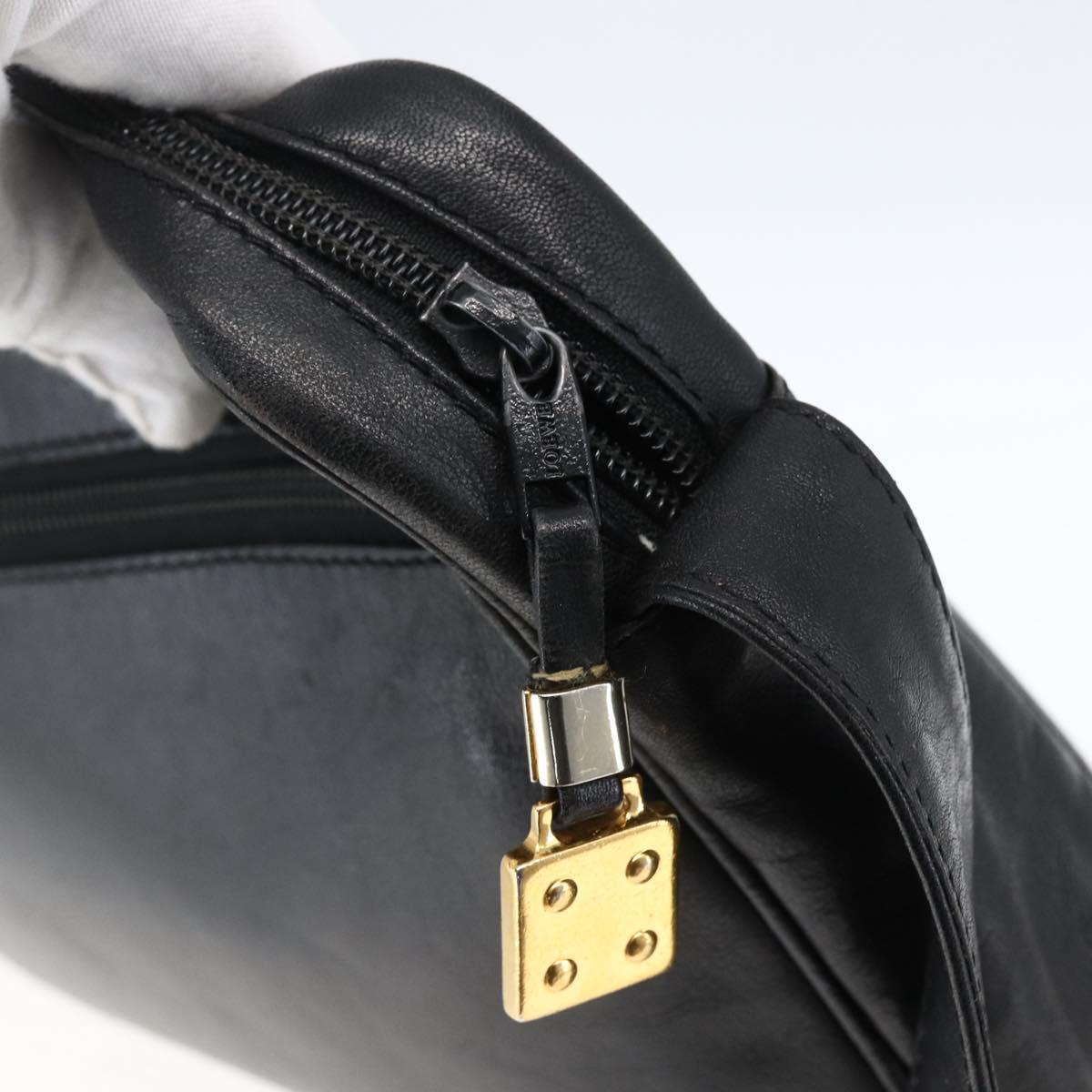 LOEWE Anagram Shoulder Bag Leather Black Gold Auth 173482