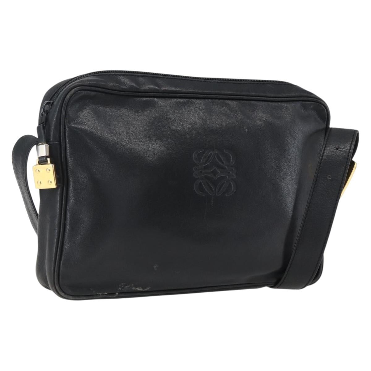 LOEWE Anagram Shoulder Bag Leather Black Gold Auth 173482