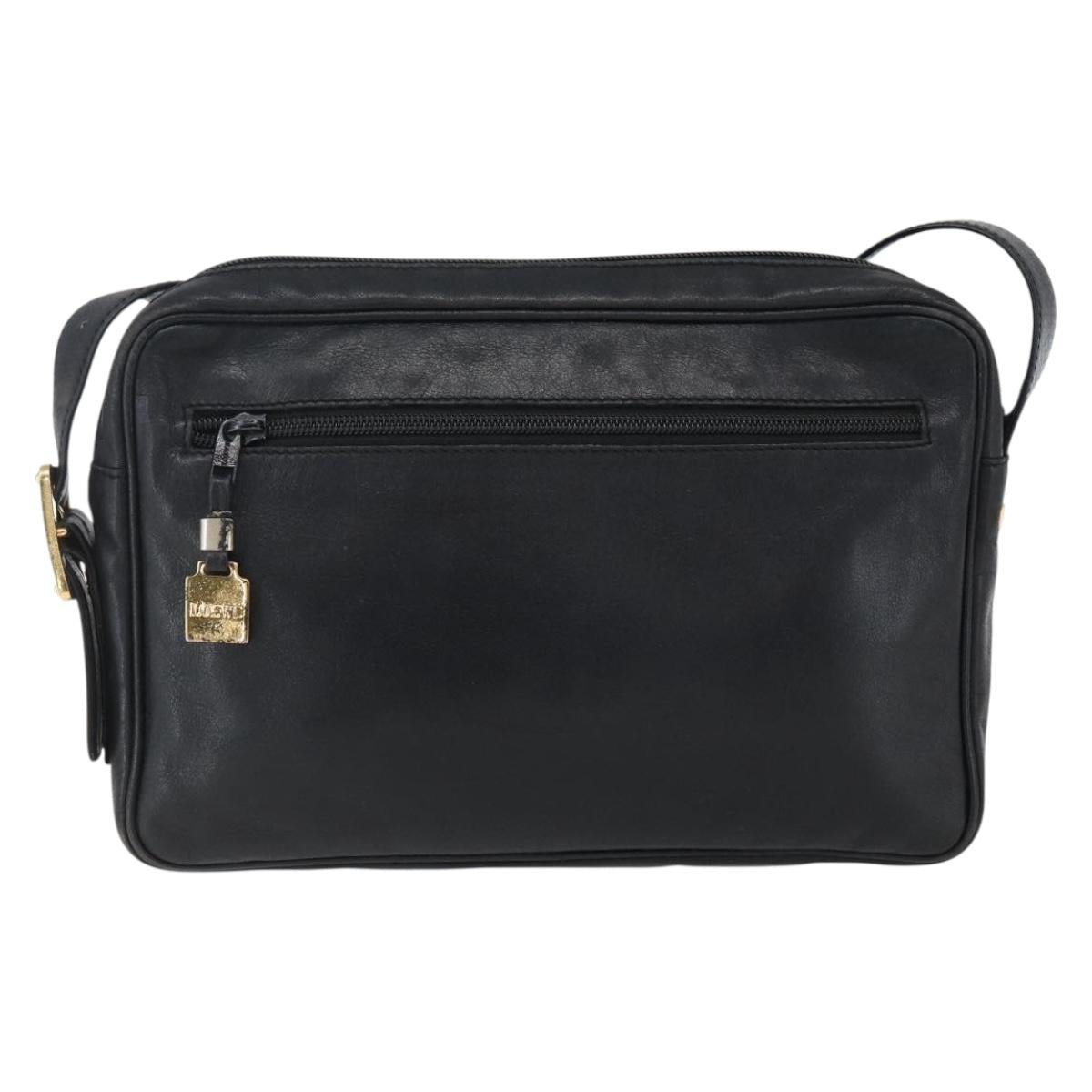 LOEWE Anagram Shoulder Bag Leather Black Gold Auth 173482